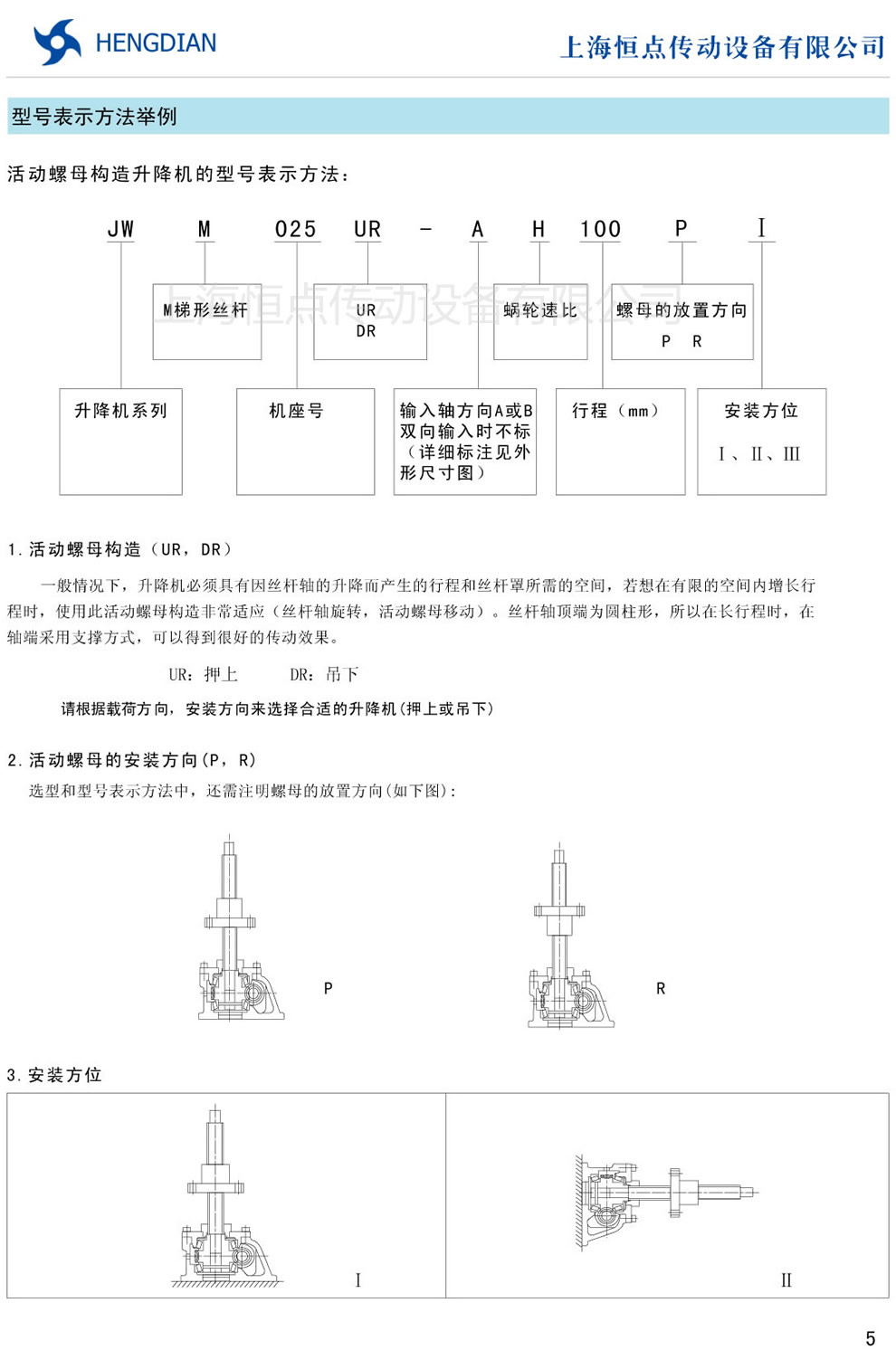 JWM螺旋升降機的型号表示方法