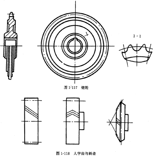 鏈輪的畫法、齒輪、蝸輪、蝸杆齧合畫法