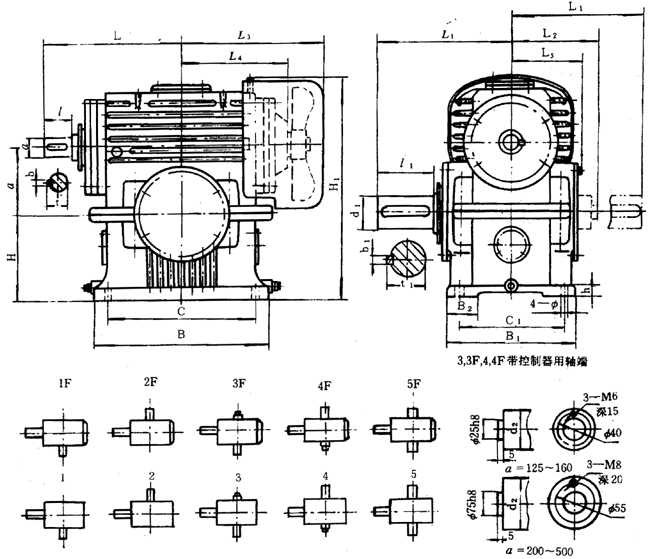 蝸輪減速器外形、安裝尺寸