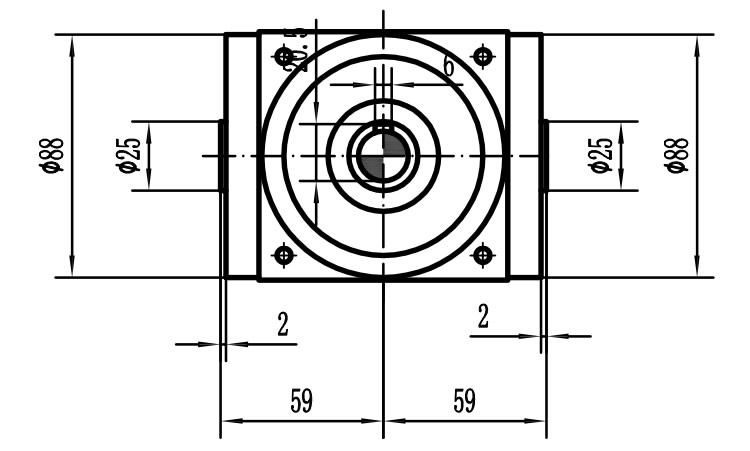 HDA09系列換向器：HDA09-2：1-E外形安裝尺寸圖1