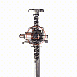 以右側蝸杆爲例，面對著蝸杆時，蝸杆順時針旋轉，絲杆下降；蝸杆逆時針旋轉，絲杆上升。
